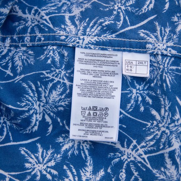 Brooks Brothers Hawaiian Shirt Mens 2XLT Reverse Print Blue Palm Cotton Resort - Picture 9 of 9